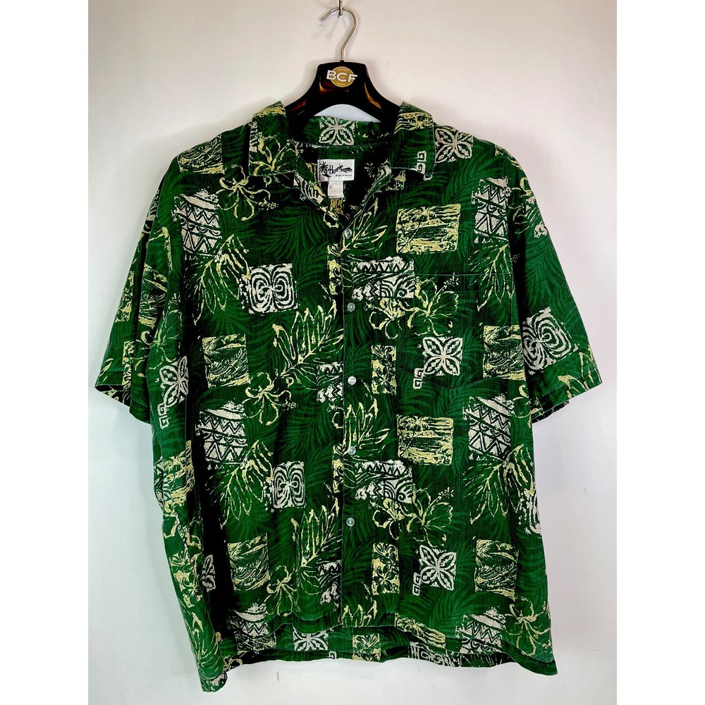 Howie Hawaiian Shirt Mens 3XL‎ green /white crafted in hawaii